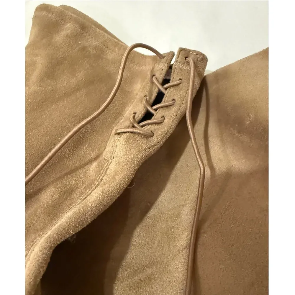Chinese Laundry King Tan Taupe Suede Over The Knee OTK Tie Top Boots 6.5 NWOB